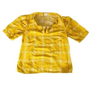 A New Day Yellow Checkered V-Neck Blouse Womens Size S
